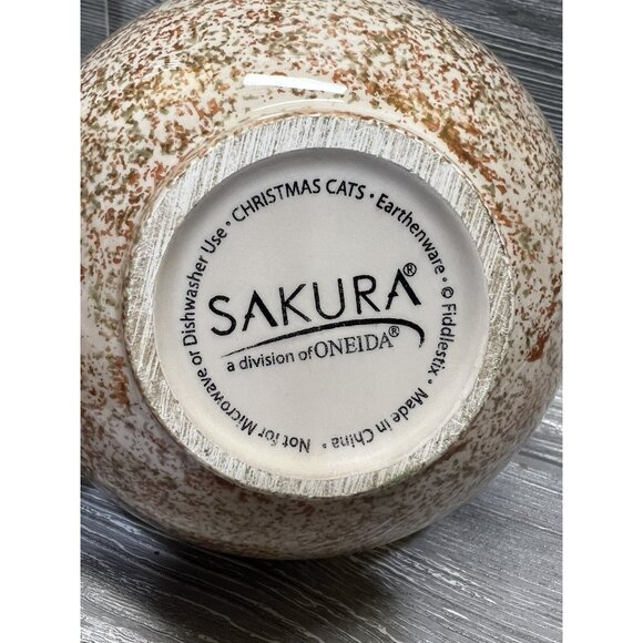 Sakura Oneida Christmas Cats Fiddlestix Covered Double Handle Dish 5.5” X 7.5” - Picture 7 of 7